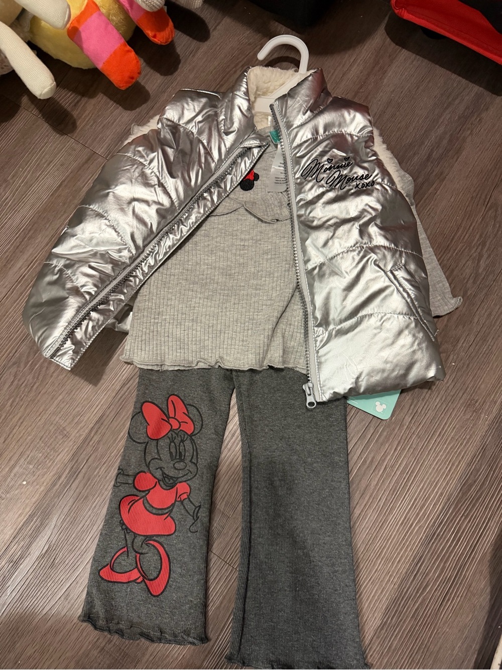Silver Minnie Mouse Puffer Jacket & Gray Minnie Outfit- 12 month- nwt